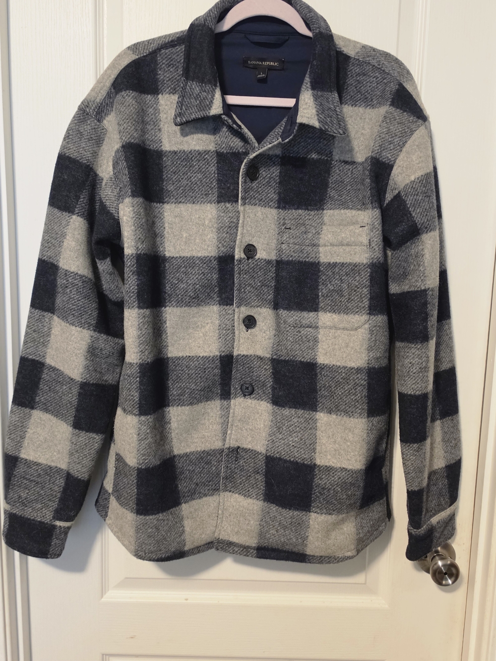 Banana Republic Men's Grey & Black Plaid Button-Up Jacket